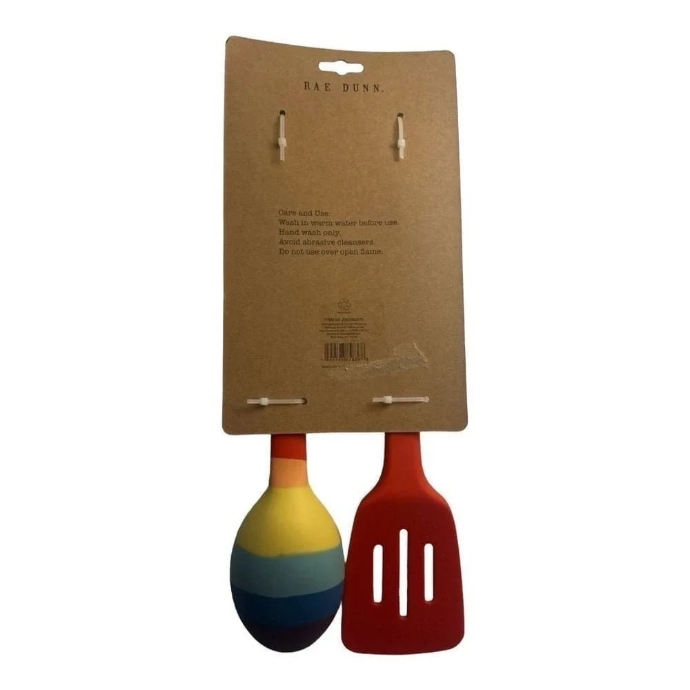 Rae Dunn Slotted Turner & Scoop Spoon Set Wood Handle Kitchen Utensils